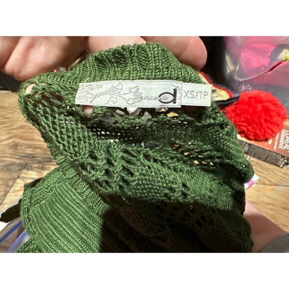 Y2K Dynamite Green Open Knit Fitted Top Tunic Boat Neck 1/2 Sleeve Sheer Sz XS - Picture 5 of 5